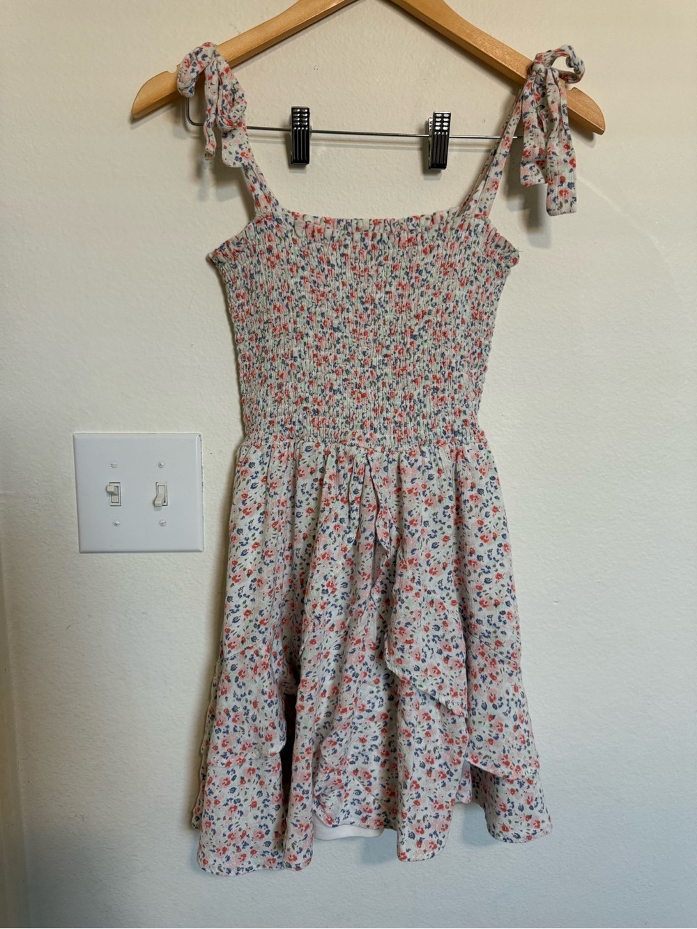 Altar'd State Cream Floral Smocked Sundress with Tie Straps